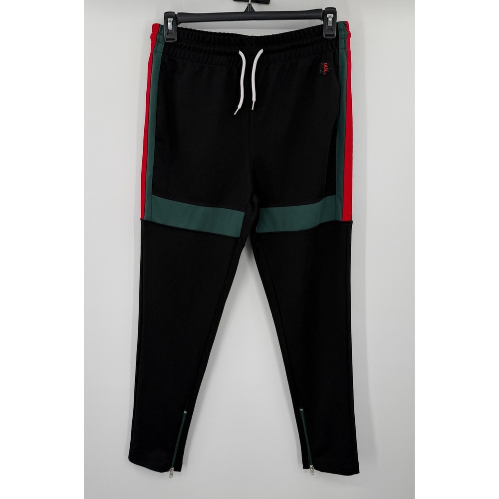 Y2K Southpole Mens Track Pants Black Red Green Stripe Ankle Zip Joggers Large
